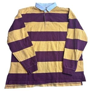 Croft‎ & Barrow Men’s Rugby Shirt XL Maroon Gold Stripe 100% Cotton